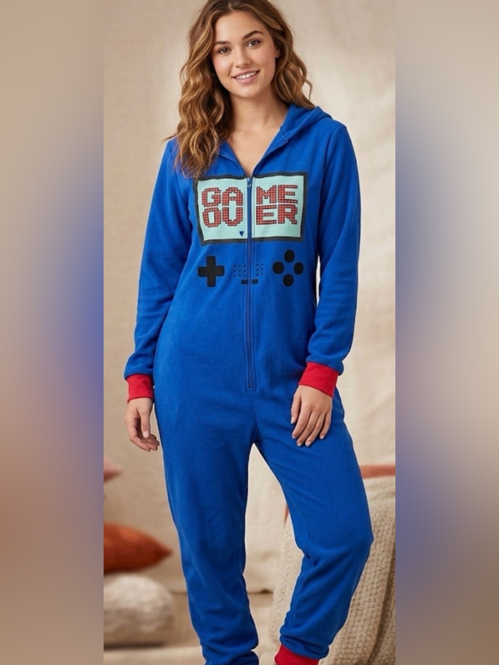 Game Over Gamer Hooded Onesie Pajamas Blue Size M